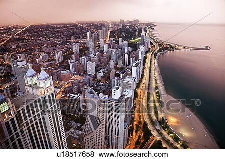 Stock Photo - USA, Illinois, Chicago, Aerial view of Lake Shore Drive. Fotosearch