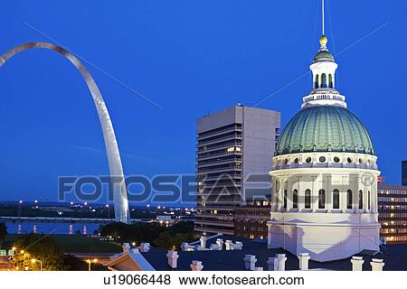 USA, Missouri, St Louis, Getaway Arch and old courthouse at night View Large Photo Image Stock Photo - USA, Missouri, St Louis, Getaway Arch and old courthouse at night. Fotosearch