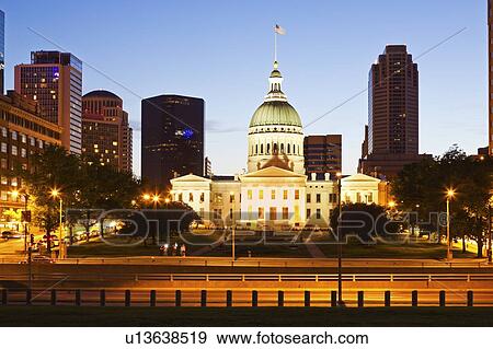 USA, Missouri, St Louis, Old courthouse at night View Large Photo Image Stock Photo - USA, Missouri, St Louis, Old courthouse at night. Fotosearch