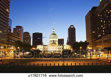 Stock Photograph - USA, Missouri, St Louis, Old courthouse at night. Fotosearch