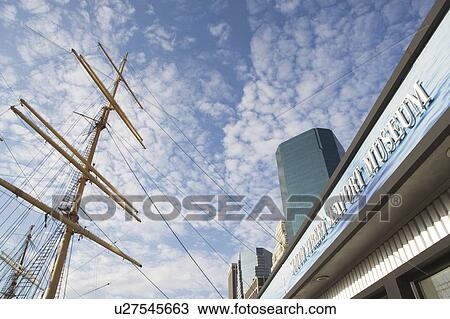 USA, New York state, New York city, low angle view of mast and facade seaport museum View Large Photo Image Stock Image - USA, New York state, New York city, low angle view of mast and facade seaport museum. Fotosearch