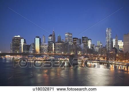 USA, New York state, New York city, Brooklyn Bridge with cityscape at night View Large Photo Image Stock Image - USA, New York state, New York city, Brooklyn Bridge with cityscape at night. Fotosearch