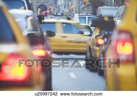 USA, New York state, New York city, cars in traffic jam View Large Photo Image Stock Image - USA, New York state, New York city, cars in traffic jam. Fotosearch