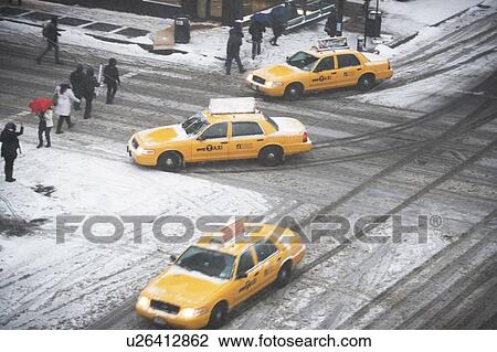 USA, New York State, New York City, crossroad with yellow taxi View Large Photo Image Stock Image - USA, New York State, New York City, crossroad with yellow taxi. Fotosearch