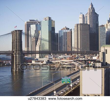 USA, New York State, New York City, Brooklyn Bridge with skyscrapers View Large Photo Image Stock Image - USA, New York State, New York City, Brooklyn Bridge with skyscrapers. Fotosearch