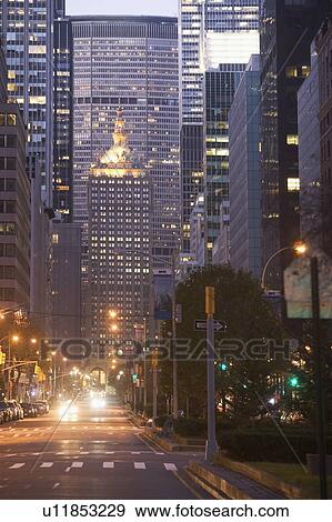 Stock Photo - USA, New York State, New York City, Manhattan, skyscrapers on 42nd Street. Fotosearch