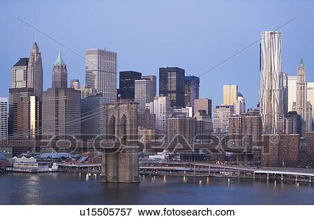 USA, New York state, New York city, Brooklyn Bridge with skyscrapers View Large Photo Image Stock Photo - USA, New York state, New York city, Brooklyn Bridge with skyscrapers. Fotosearch