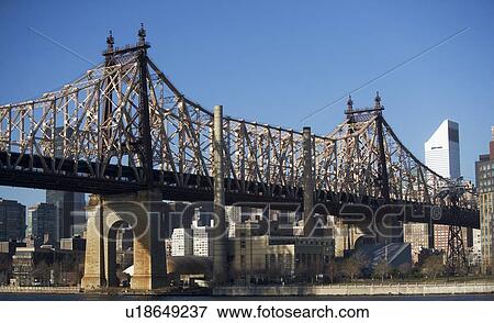 Stock Photo - USA, New York State, New York City, bridge with Manhattan in background. Fotosearch