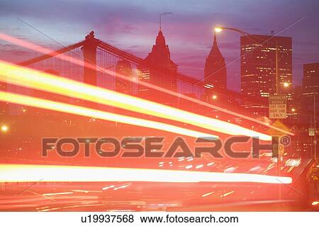 USA, New York State, New York City, light trail View Large Photo Image Stock Photo - USA, New York State, New York City, light trail . Fotosearch