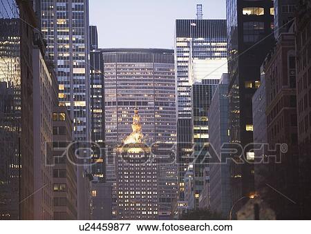 USA, New York State, New York City, Manhattan, skyscrapers on 42nd Street View Large Photo Image Stock Photo - USA, New York State, New York City, Manhattan, skyscrapers on 42nd Street. Fotosearch