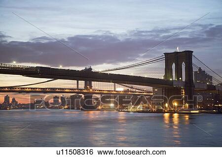 USA, New York State, New York City, Brooklyn Bridge at dawn View Large Photo Image Stock Photograph - USA, New York State, New York City, Brooklyn Bridge at dawn. Fotosearch