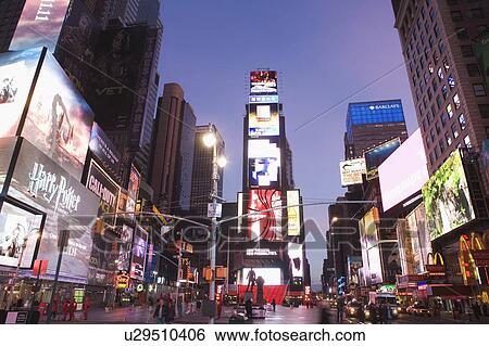 Stock Photograph - Usa, New York State, New York City, Times Square, cityscape at dusk. Fotosearch