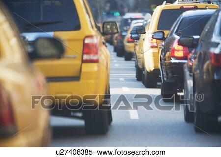 USA, New York state, New York city, cars in traffic jam View Large Photo Image Stock Photography - USA, New York state, New York city, cars in traffic jam. Fotosearch
