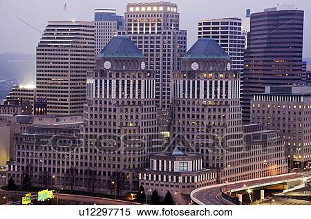 Stock Photography - USA, Ohio, Cincinnati skyline at dawn. Fotosearch