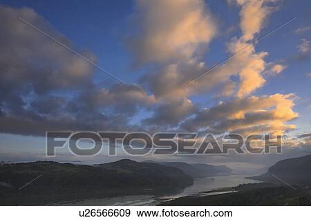 Stock Photo - USA, Oregon, High angle view of Columbia River Gorge. Fotosearch