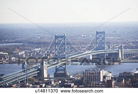 Stock Image - USA, Pennsylvania, Philadelphia, cityscape with Ben Franklin Bridge. Fotosearch