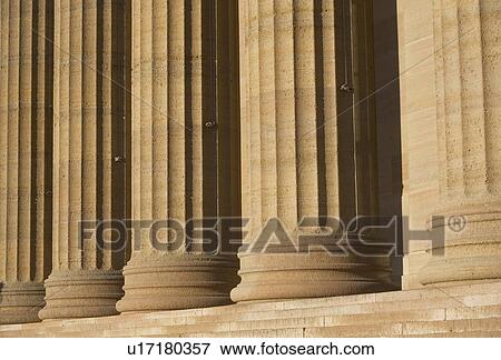 Stock Photo - USA, Pennsylvania, Philadelphia, close-up of Philadelphia Museum Of Art colonnade. Fotosearch