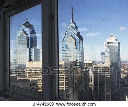 USA, Pennsylvania, Philadelphia, view through window on skyscrapers View Large Photo Image Stock Photo - USA, Pennsylvania, Philadelphia, view through window on skyscrapers. Fotosearch