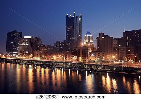Stock Image - USA, Pennsylvania, Pittsburgh, Cityscape at night. Fotosearch