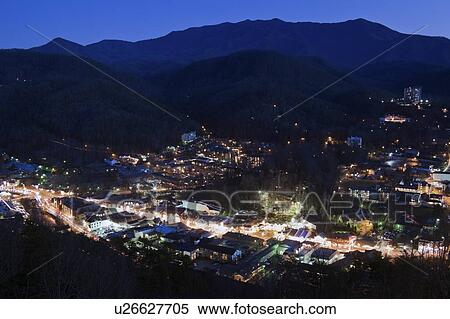 USA, Tennessee, Gatlinburg, Elevated view of city at dawn View Large Photo Image Stock Photography - USA, Tennessee, Gatlinburg, Elevated view of city at dawn. Fotosearch