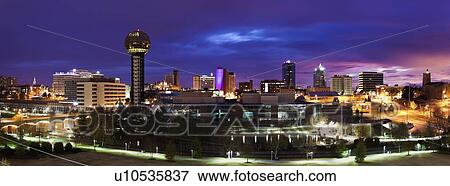 Stock Photo - USA, Tennessee, Knoxville, Skyline at dusk. Fotosearch