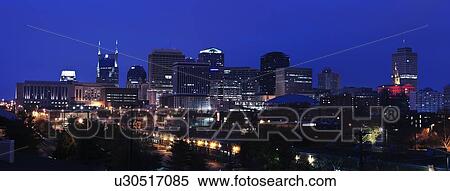 Stock Photography - USA, Tennessee, Nashville, Panoramic cityscape at night. Fotosearch
