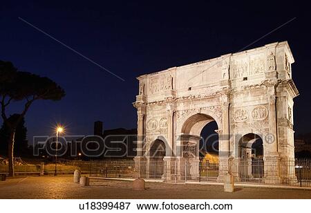 Stock Photo - Arch of Constantine lit up at night. Fotosearch