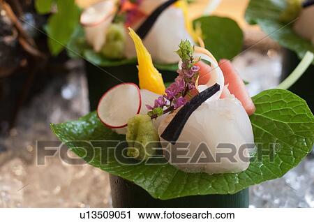 Close up of ornate piece of sushi View Large Photo Image Stock Image - Close up of ornate piece of sushi. Fotosearch