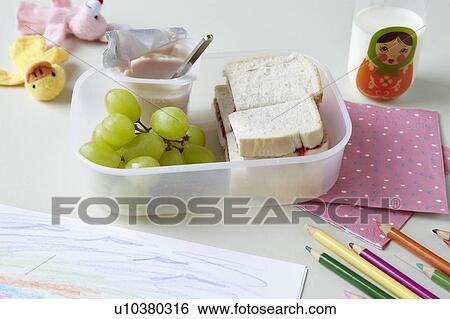 Stock Photograph - Close up of packed lunch at school. Fotosearch