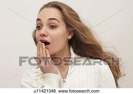 Close up of woman gasping View Large Photo Image Stock Photograph - Close up of woman gasping. Fotosearch