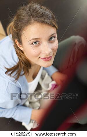 Close up of womans smiling face View Large Photo Image Stock Image - Close up of womans smiling face. Fotosearch