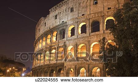 Stock Photography - Colosseum in Rome lit up at night. Fotosearch