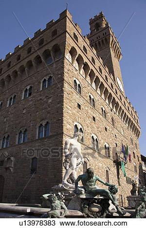 Fontana di Nettuno in front of palazzo View Large Photo Image Stock Image - Fontana di Nettuno in front of palazzo. Fotosearch