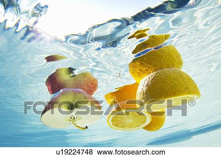 Fruit floating in swimming pool View Large Photo Image Stock Photo - Fruit floating in swimming pool. Fotosearch