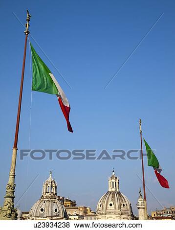 Italian flags and ornate domes View Large Photo Image Stock Photo - Italian flags and ornate domes. Fotosearch