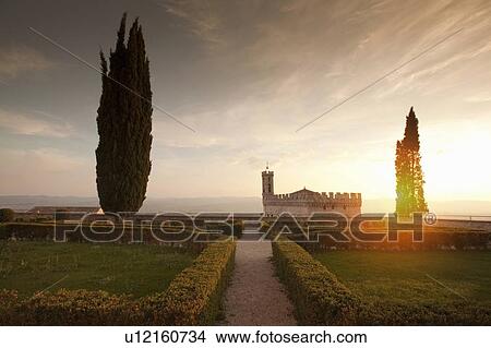 Picture - Manicured gardens overlooking castle. Fotosearch