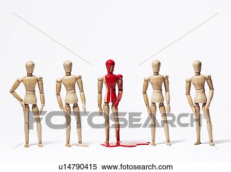 Stock Photography - One wooden figurine in paint with others. Fotosearch
