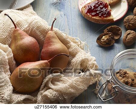 Pears, cookies, nuts and bread with jam View Large Photo Image Stock Photograph - Pears, cookies, nuts and bread with jam. Fotosearch