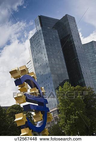 Stock Photo - Sculpture of Euro symbol in city center. Fotosearch