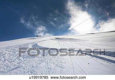 Ski and snowboard tracks on snowy hill View Large Photo Image Stock Photography - Ski and snowboard tracks on snowy hill. Fotosearch