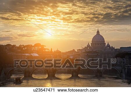 Stock Image - St Peters Basilica and bridge on canal. Fotosearch