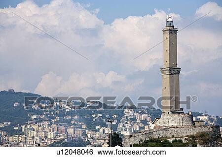 Stock Photograph - Tower overlooking coastal city. Fotosearch