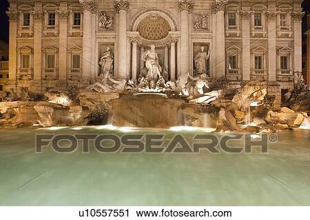 Trevi Fountain lit up at night View Large Photo Image Stock Image - Trevi Fountain lit up at night. Fotosearch