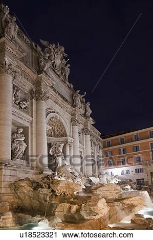 Stock Image - Trevi Fountain lit up at night. Fotosearch