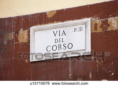 Stock Photo - Via del Corso sign on wall. Fotosearch