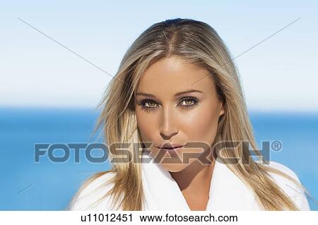 Woman wearing bathrobe outdoors View Large Photo Image Stock Image - Woman wearing bathrobe outdoors. Fotosearch
