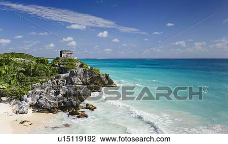 Beach with ancient Mayan ruins View Large Photo Image Stock Image - Beach with ancient Mayan ruins. Fotosearch