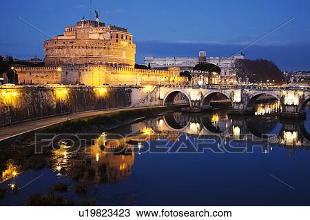 Stock Image - Castel Sant'Angelo and Tiber River in early morning. Fotosearch