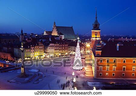 Stock Image - Castle Square, Sigismund's Column and Royal Castle in Christmas time. Fotosearch