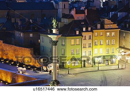 Stock Photograph - Castle Square, Sigismund's Column at night. Fotosearch